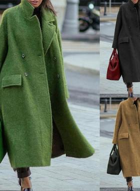 beltless loose temperament woolen coat coat color lapel