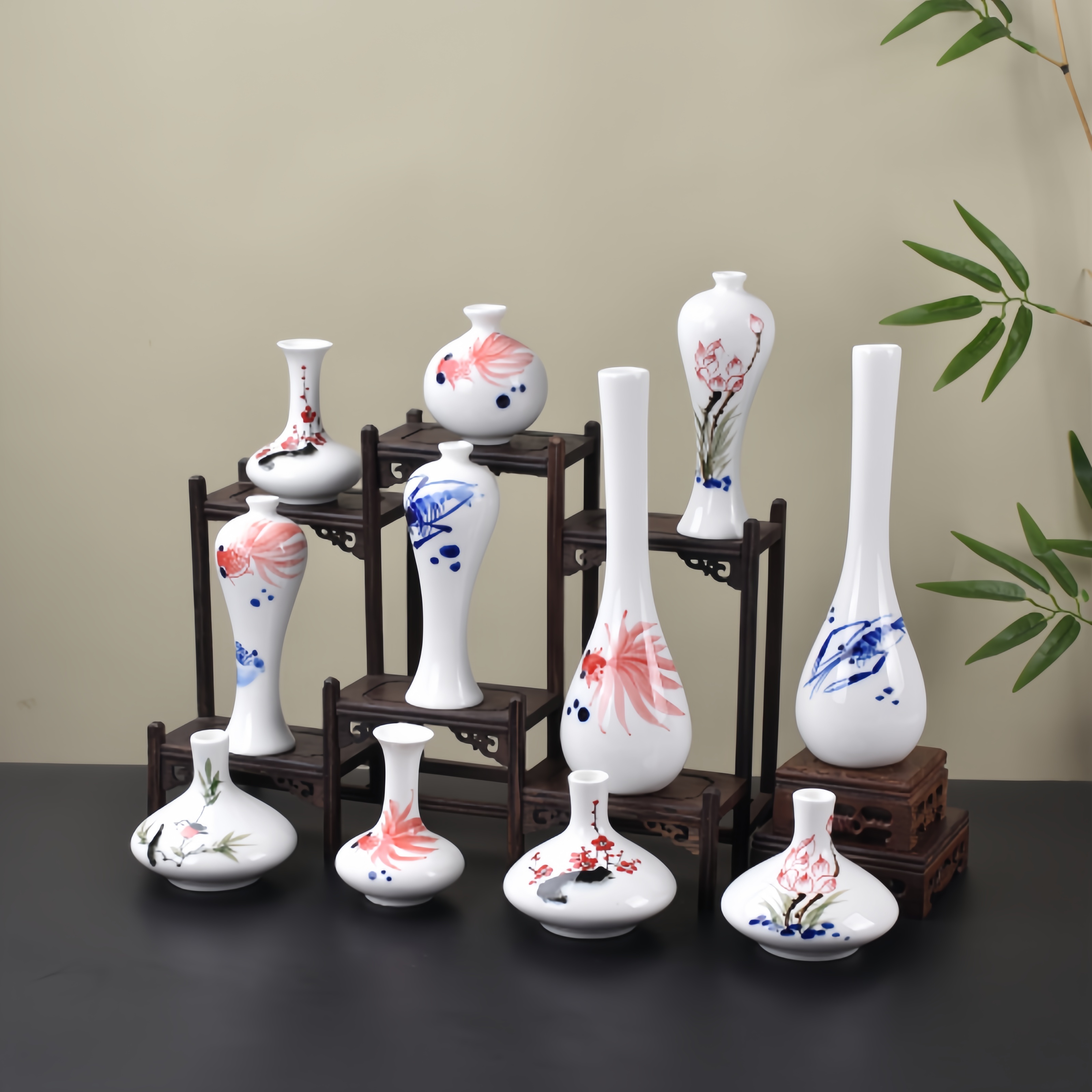 景德镇陶瓷手绘花瓶中式家居青花瓷小花插摆件客厅玄关书房装饰品