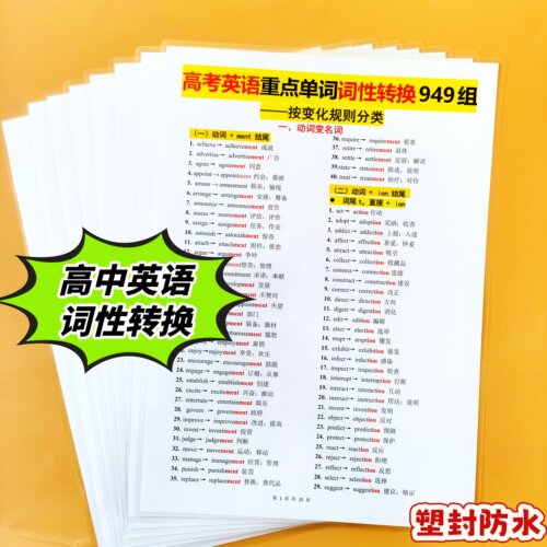 高考英语重点单词词性转换常考688词汇速记高频英语A4塑封卡片