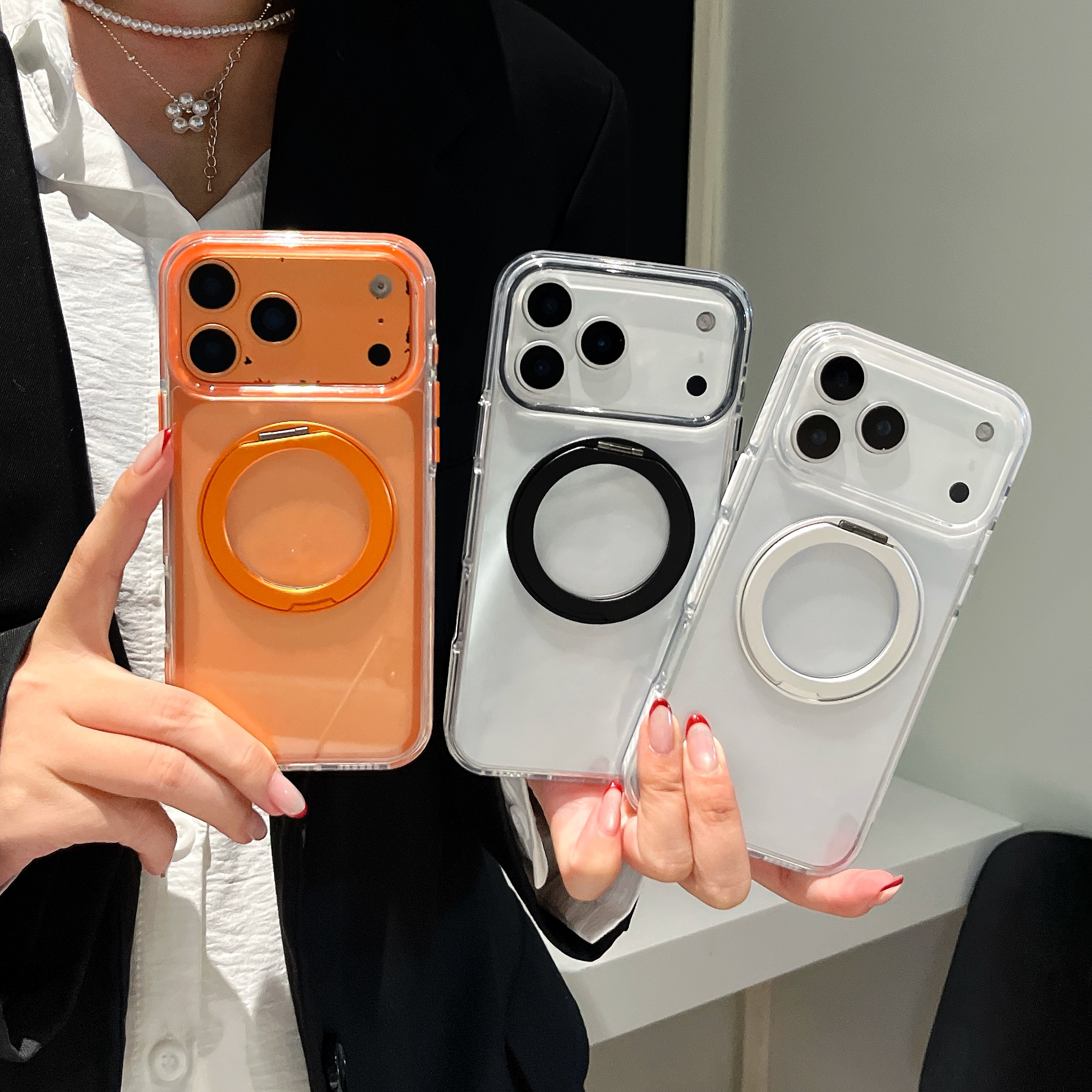 潮牌小众ins高级感折叠支架17壳适用17promax手机壳iPhone17高级防摔气垫支架15壳创意卡通可爱16网红情侣壳