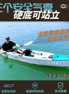 BM拉丝皮划艇PVC充气独木舟单双三人kayak-配滑轮背包