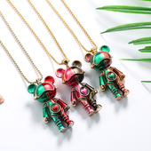 星际熊轻奢拼色项链男女百搭首饰毛衣链小熊吊坠时尚 颈链