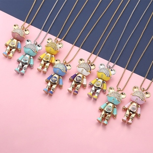 星际熊项链盲盒彩色水钻拼色休闲毛衣链送女友送男友礼物