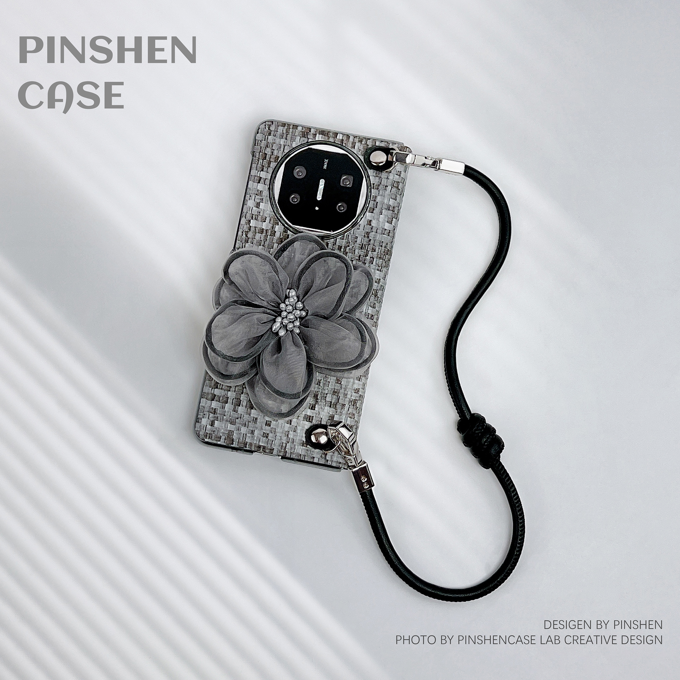 灰色编织纹纱花支架手提斜挎皮绳