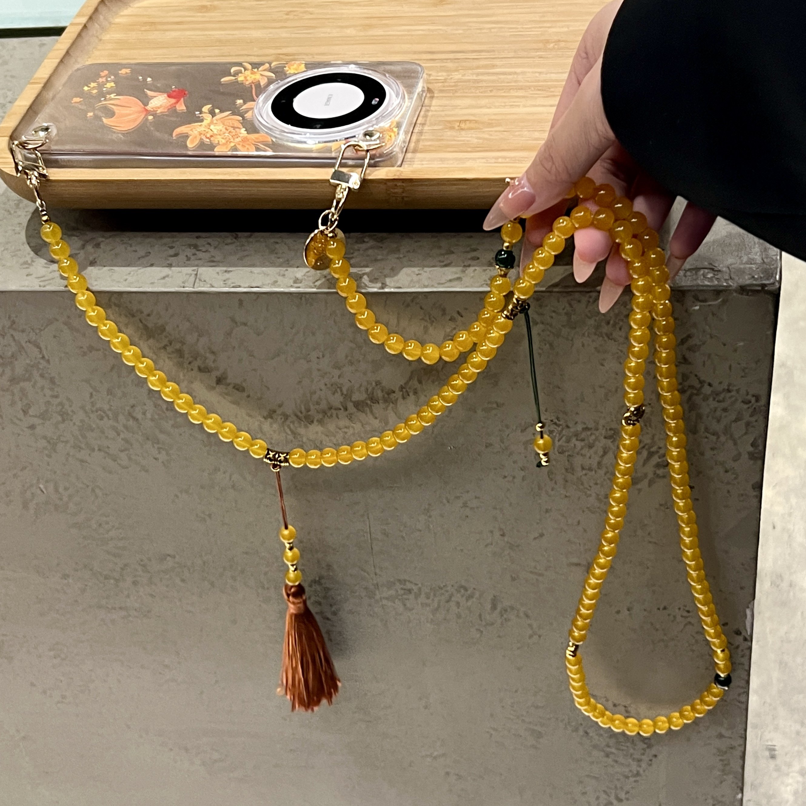 品申原创国风新中式菩提斜挎串珠高级手机链条斜挎防丢手机壳挂链手机