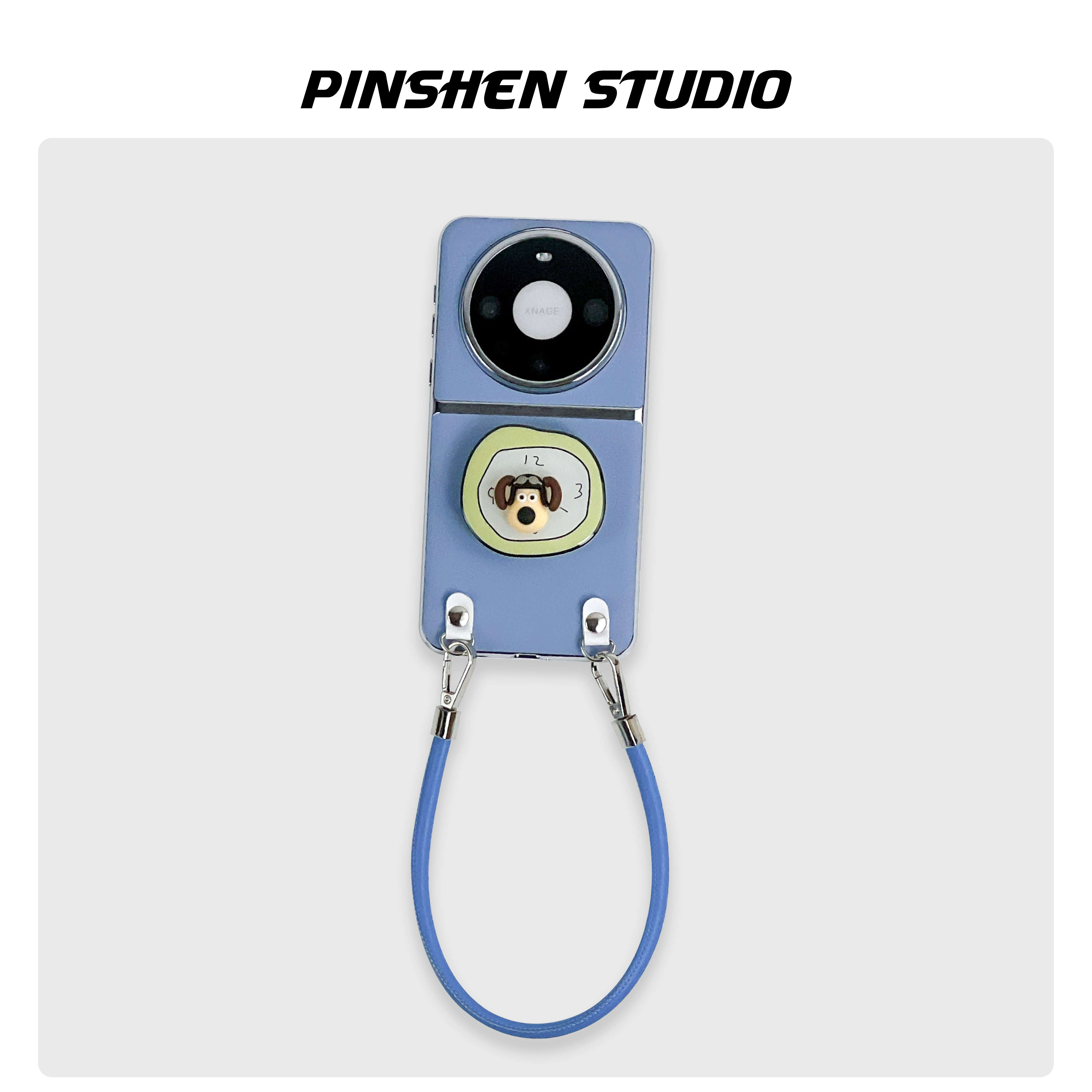 品申原创小众蔚蓝素皮时钟旋转掌门狗支架手提斜挎皮绳适用华为mate70pro手机壳全包防摔个性挂绳P70保护套