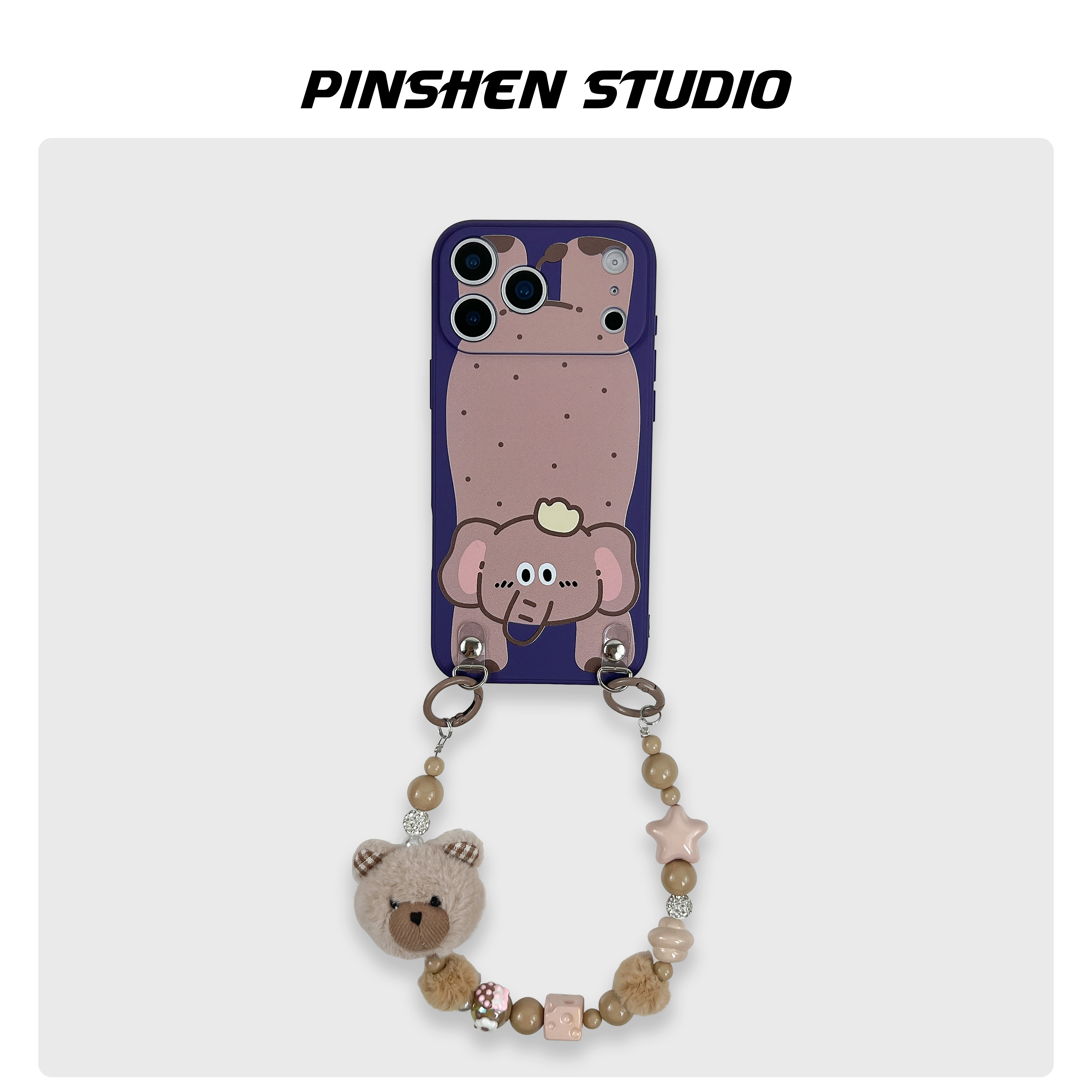 紫色硅胶趣味趴趴大象手提手机壳