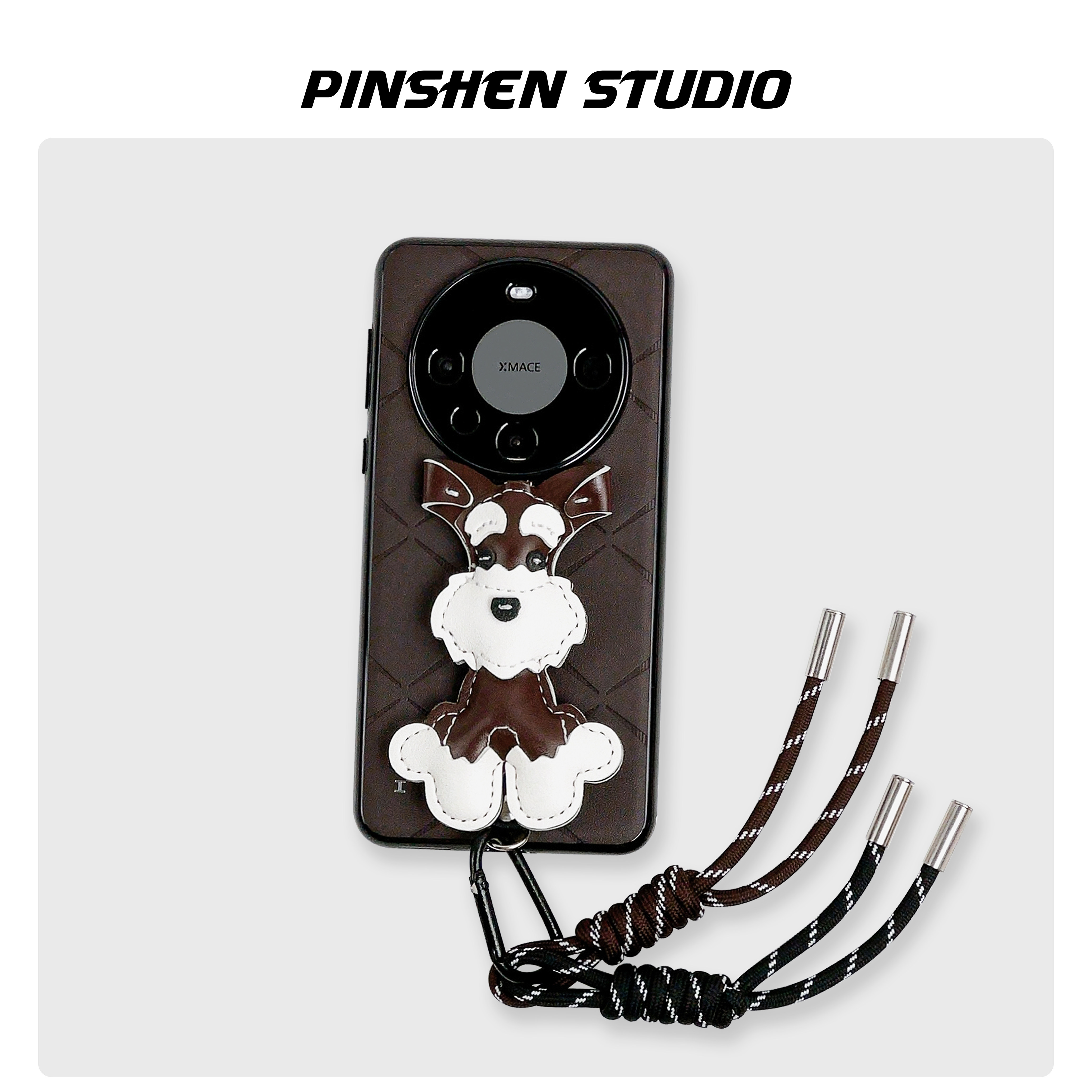 摩卡棕雪纳瑞小狗手提挂件手机壳