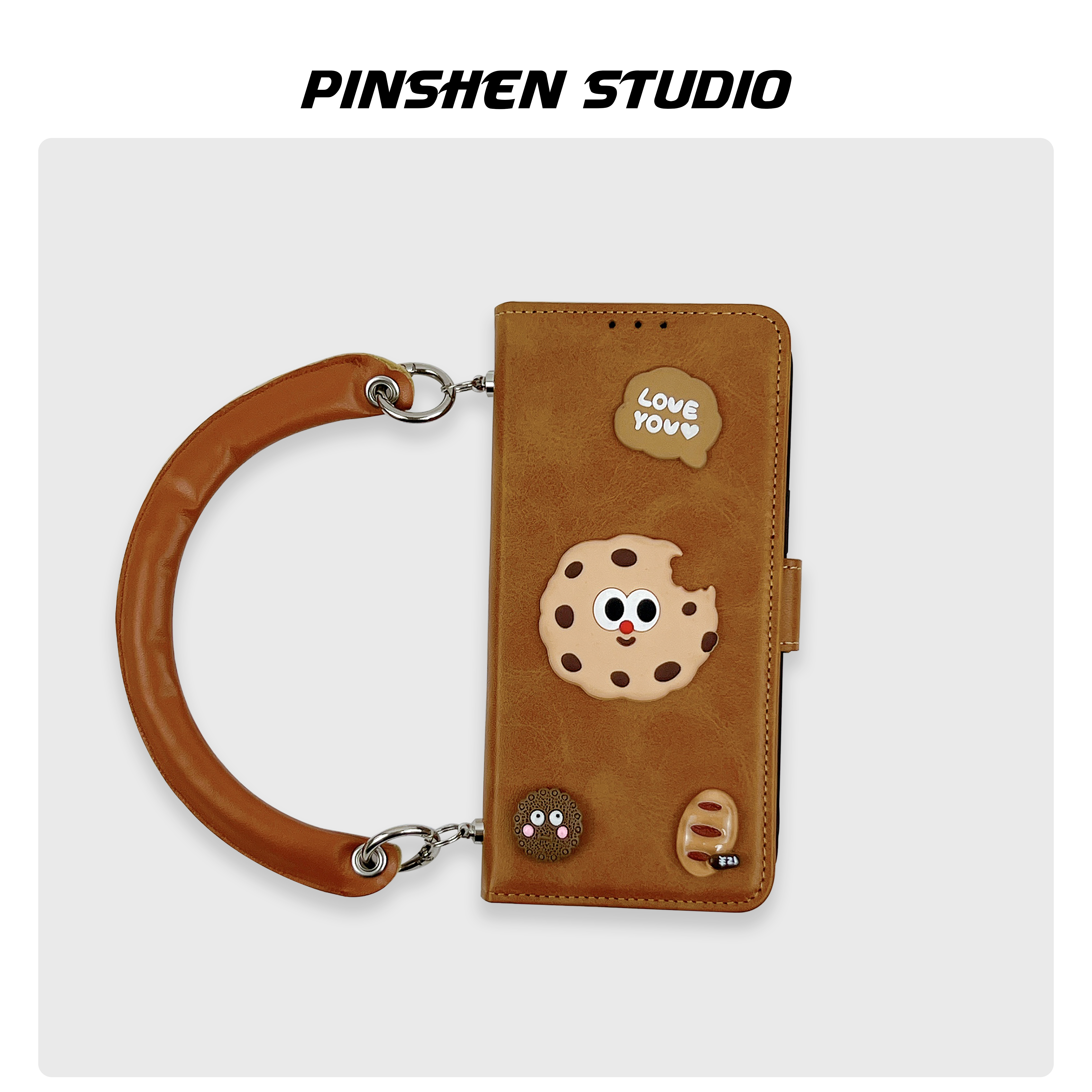 磁吸翻盖大地色手提斜挎绳手机壳