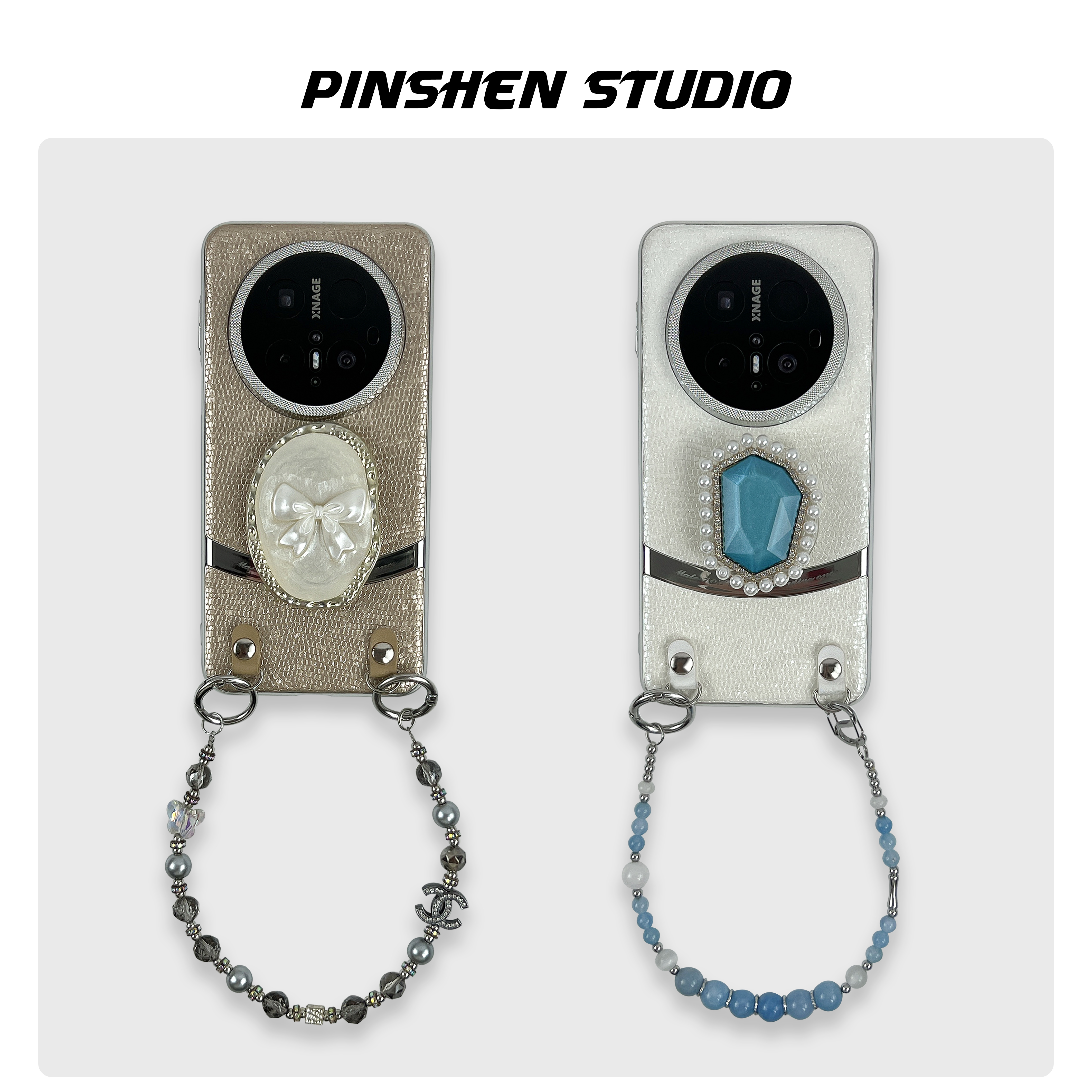 品申原创轻奢电镀鳞纹气囊支架串珠手提链条适用华为mate80pro手机壳全包防摔高级感ins风荣耀magic7保护套