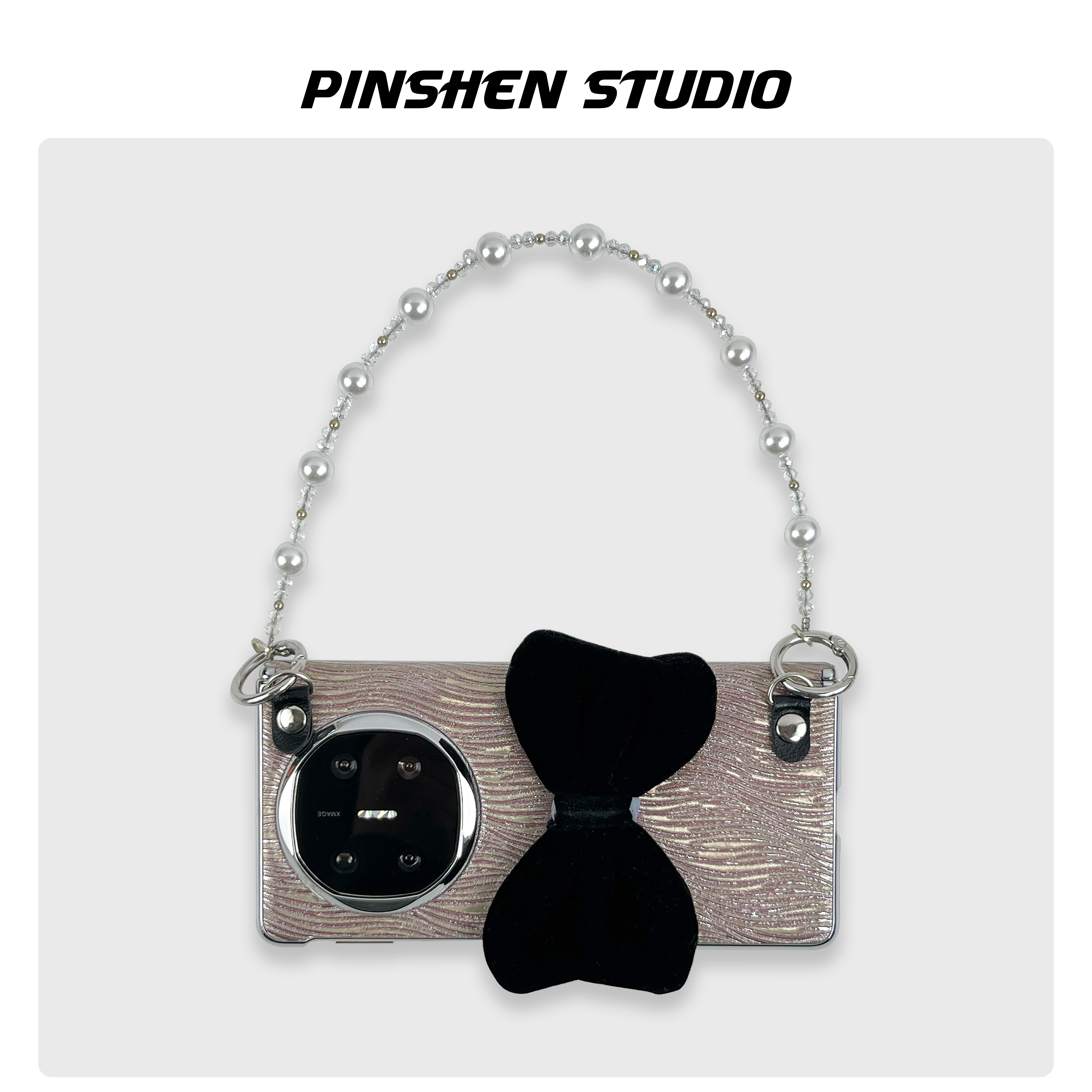 闪粉水波纹蝴蝶结配饰手提手机壳