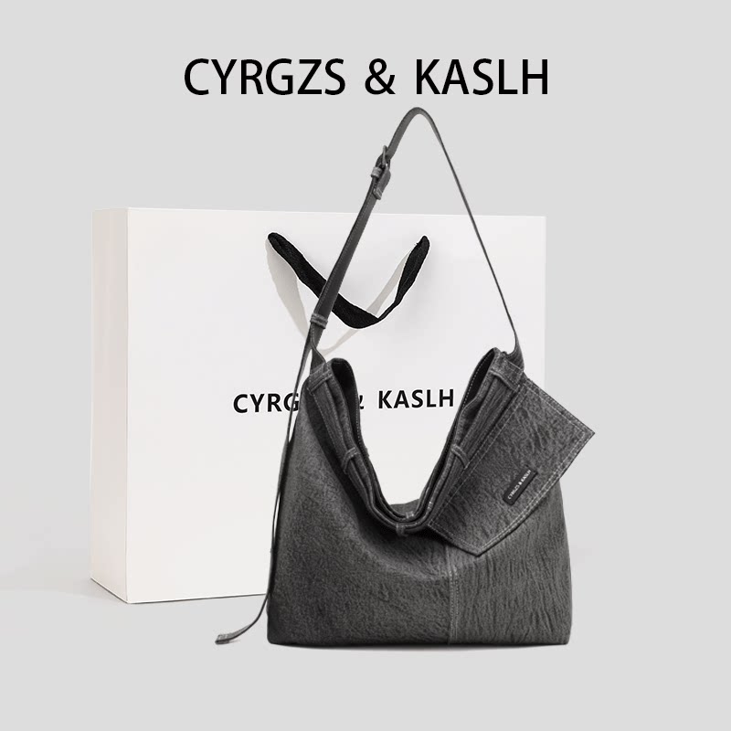 CYRGZS＆KASLH腰带包大容量斜挎包男包牛仔布托特包通勤单肩包女