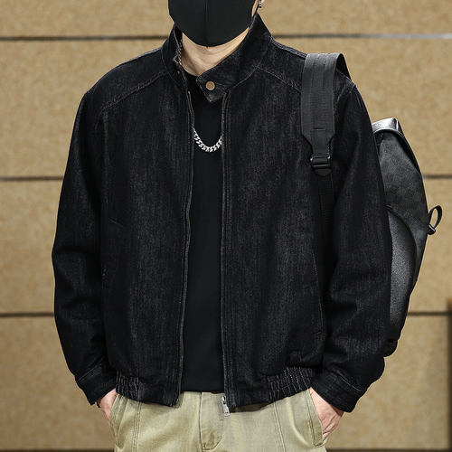 美式复古莱赛尔混纺机车立领牛仔外套男2026秋季宽松百搭工装夹克