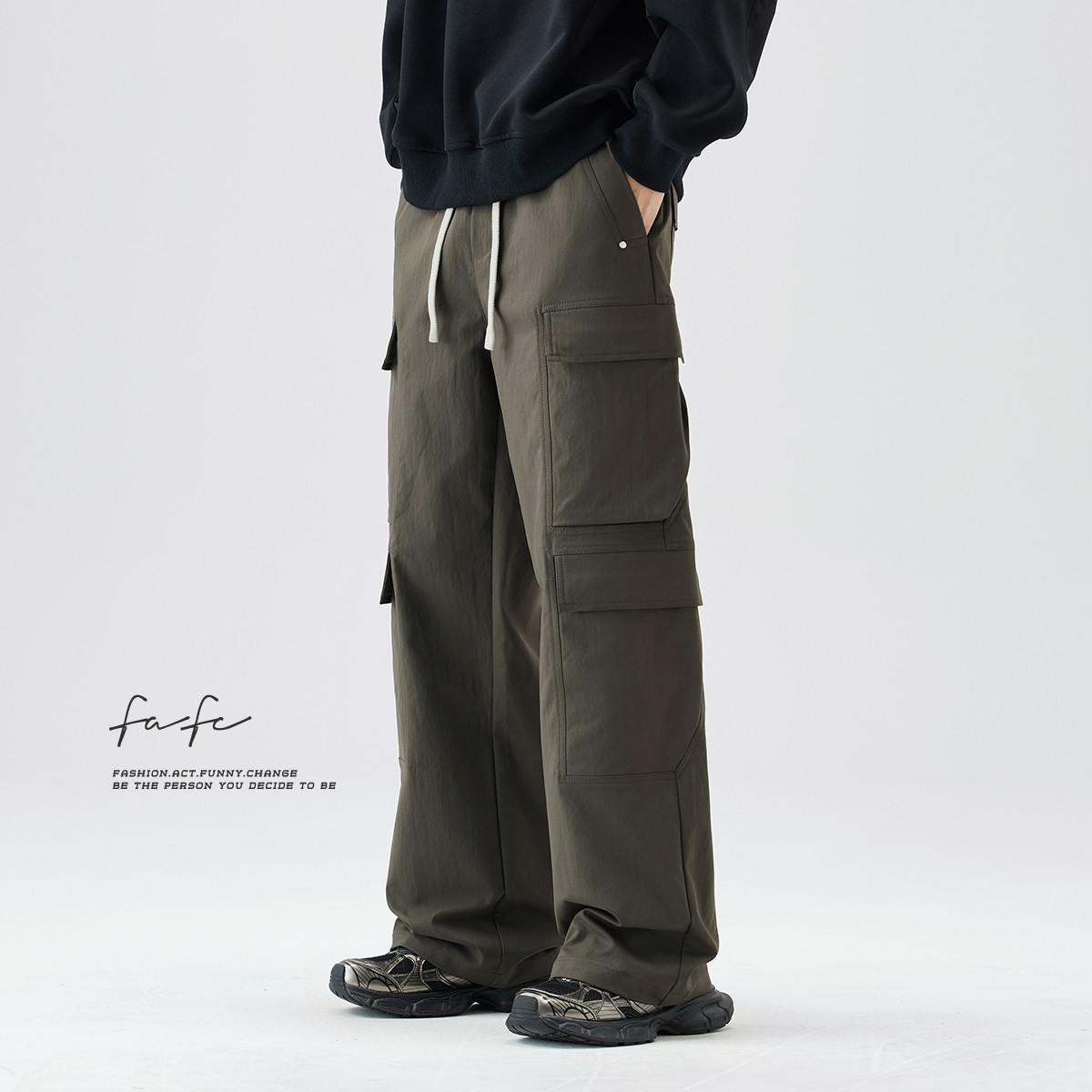 FAFC秋冬季新款美式潮牌多口袋工装休闲裤男潮流宽松直筒阔腿长裤,男装,休闲裤,淘宝优惠券,粉丝福利购,淘宝优惠卷