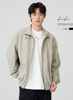 FAFC春季美式复古做旧翻领教练夹克男款潮流宽松休闲立领上衣外套