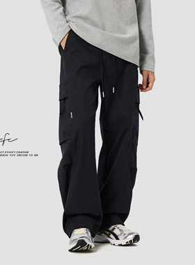 FAFC秋季美式户外休闲宽松直筒阔腿多口袋双褶设计工装休闲裤男潮