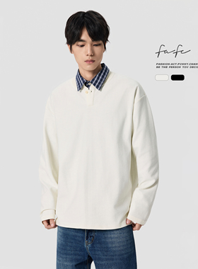 FAFC重磅亨利领秋季美式纯色长袖T恤衫男款肌理感宽松休闲上衣潮