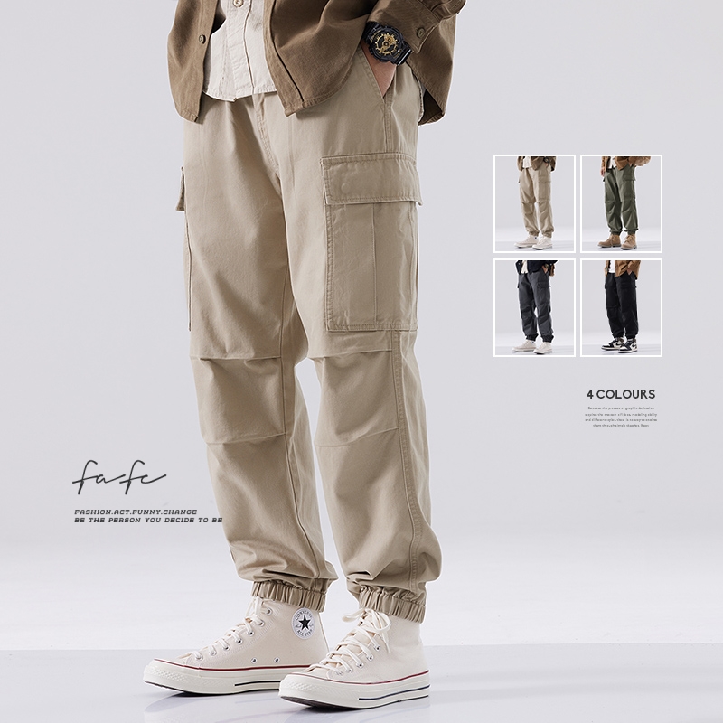 FAFC纯棉宽松束脚休闲长裤