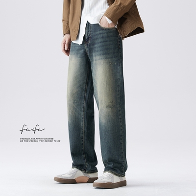 FAFC复古做旧直筒牛仔裤