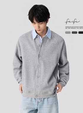 FAFC秋冬季470g重磅简约华夫格纯色宽松休闲百搭开衫卫衣毛衣外套