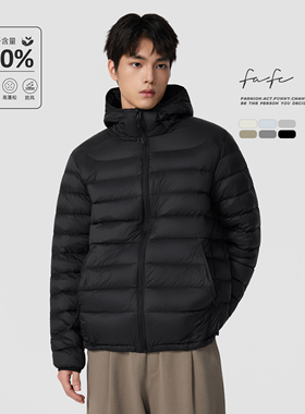 FAFC冬季90白鸭绒排骨连帽羽绒服男款户外轻量化防寒保暖立领外套
