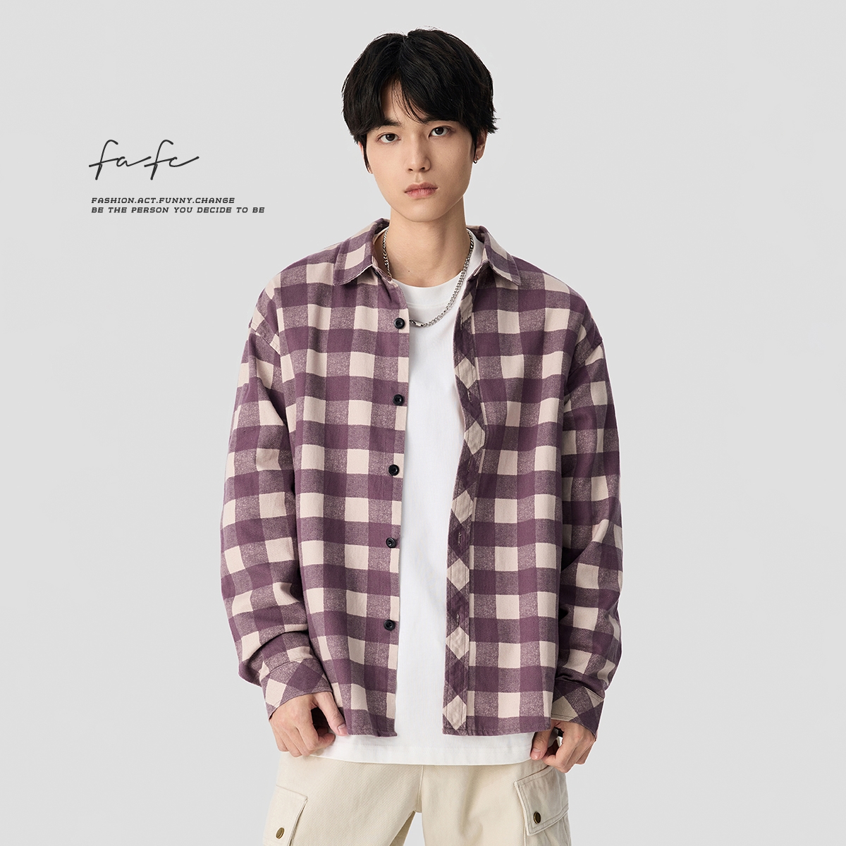 FAFC莱赛尔天丝格子长袖衬衫外套