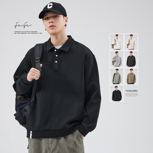 男款 polo衫 潮牌日系宽松内搭翻领T恤卫衣 重磅长袖 FAFC2024春秋季