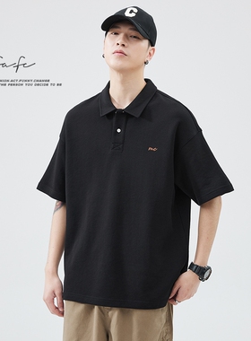 FAFC夏季新款美式复古重磅短袖POLO衫男潮牌宽松大码上衣翻领T恤