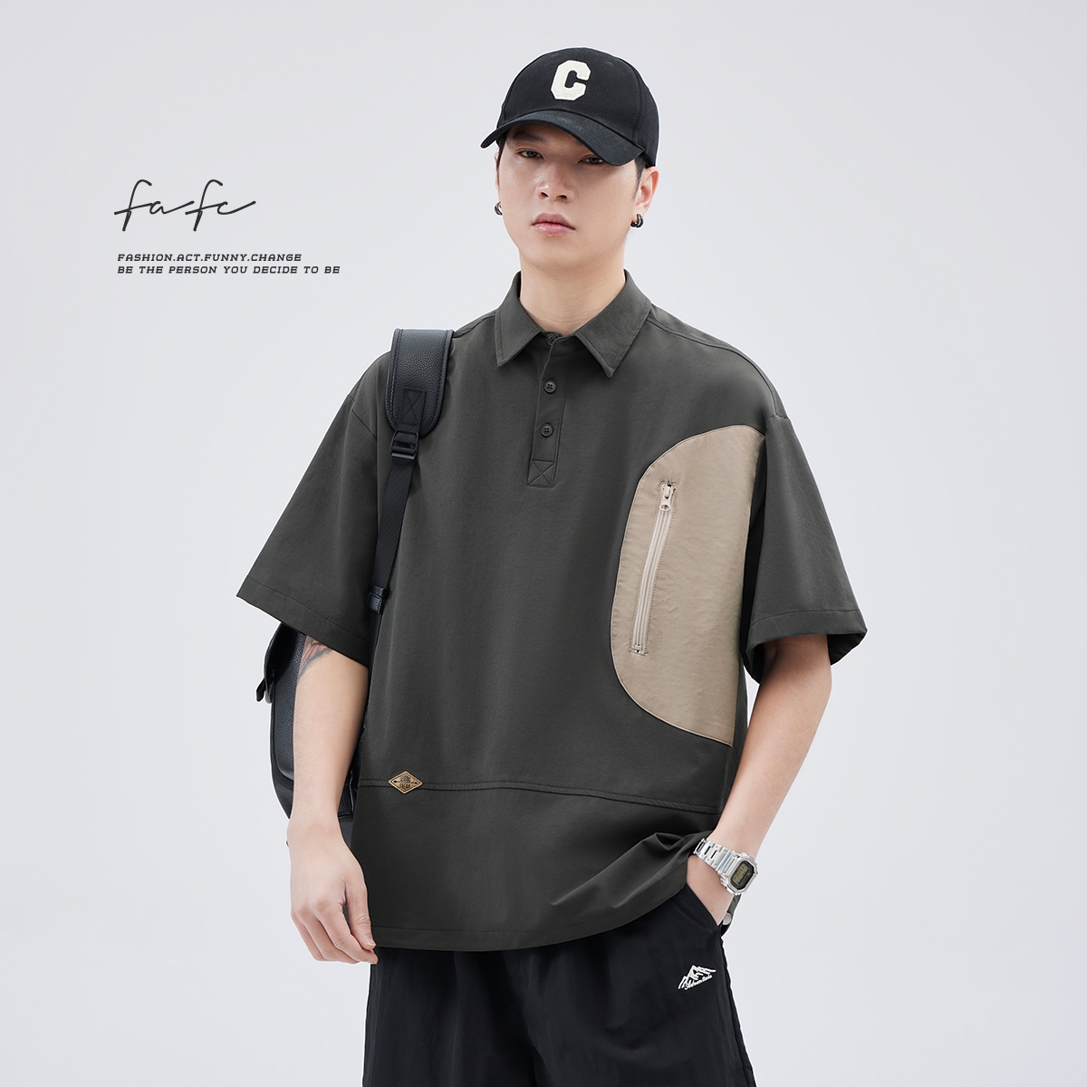 FAFC柔软舒适透气口袋短袖衬衫