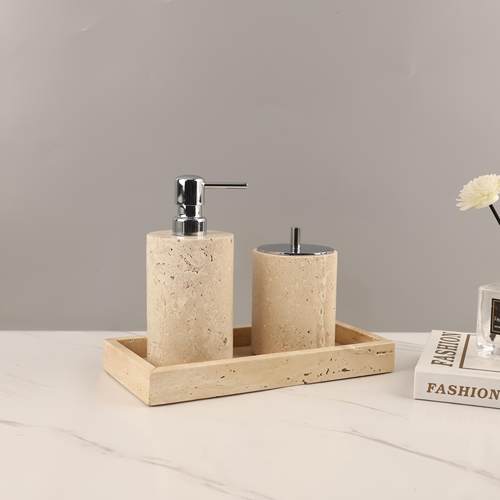 黄洞石卫浴洗漱三件套装饰摆件