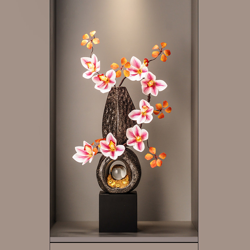 入户玄关石来运转玉兰仿真花玄关客厅插花摆件装饰乔迁新居礼品