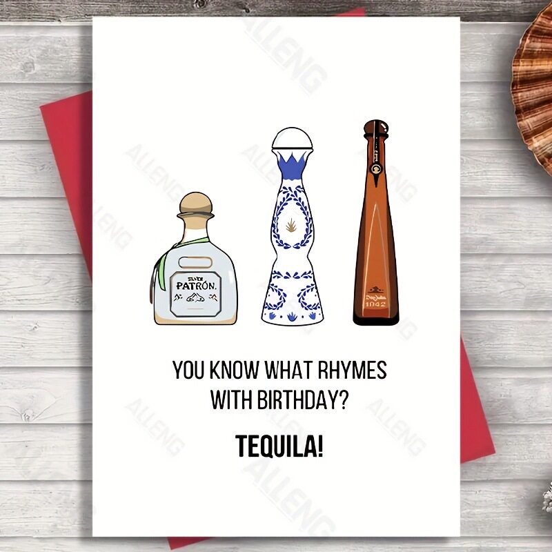 搞怪龙舌兰酒生日贺卡 趣味英文 TEQUILA 主题祝福卡片 生日通用