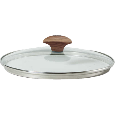不锈钢圈玻璃锅盖-木纹顶珠