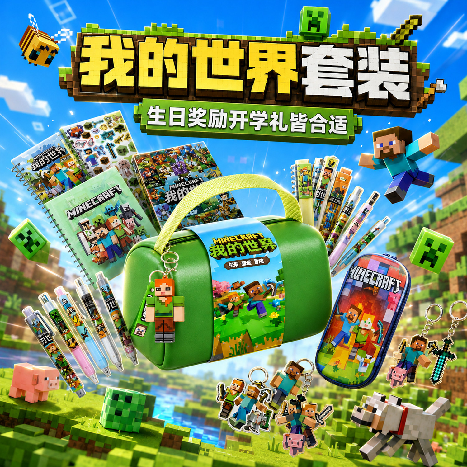 我的世界文具套装礼盒小学生必备学习用品儿童生日礼品创意高颜值文具用品大全幼儿园初中男孩学生奖励大礼包