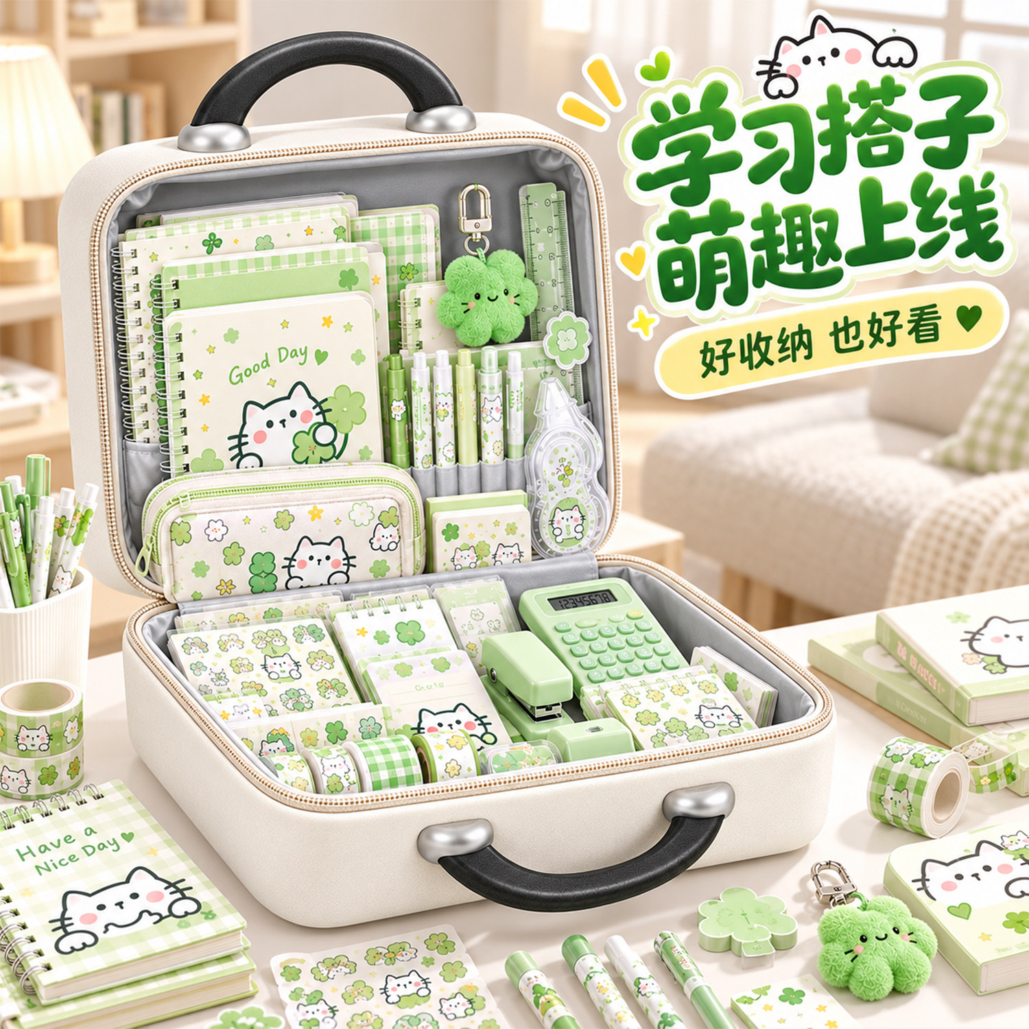 四叶草文具套装礼盒幼儿园儿童学习用品全套创意高颜值实用型小学生用品大全初中生男孩女孩生日伴手礼大礼包