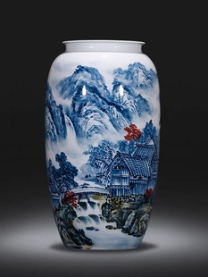 饰品 景德镇陶瓷器花瓶名家大师手绘青花瓷插花摆件新中式 客厅装