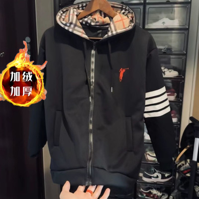 黑色卫衣连帽加绒加厚男士开衫