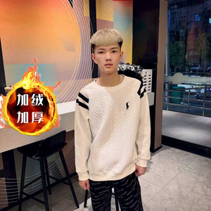 男士卫衣圆领白色加绒长袖潮流