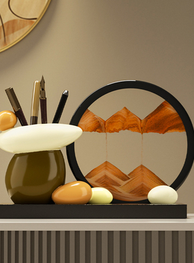 时来运转笔筒流沙画 画摆件客厅办公室桌面装饰品乔迁毕业送老师