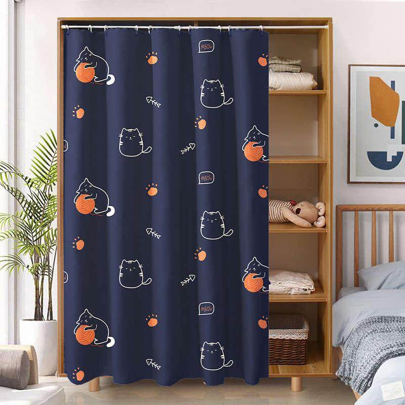 免打孔伸缩杆柜帘隔断帘子衣柜遮挡柜子杂物防尘家用魔术贴布高睿