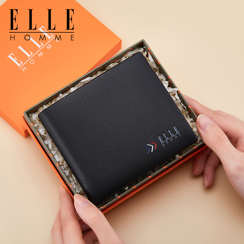正品ELLE HOMME真皮男士钱包男横款2025新款送男友钱夹男短款皮夹