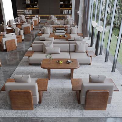 新款实木沙发椅现代商务用民宿休闲酒店大堂办公室休息区沙发组合