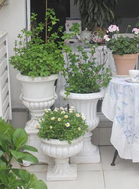 复古白色欧式花盆大号高盆圆形落地多肉植物盆栽花器花园庭院阳台