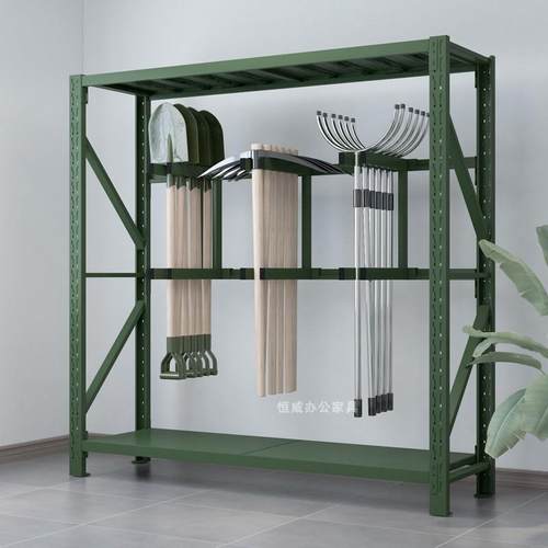 恒威锹镐架铁锹铁锨农用工具架绿色盾牌货架装备库物资器材存放架