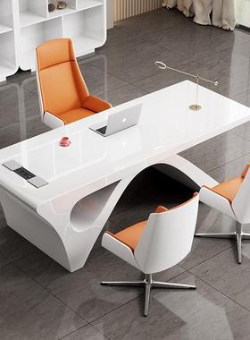 轻奢烤漆老板办公桌简约现代白色洽谈主管经理桌美容院医美咨询桌