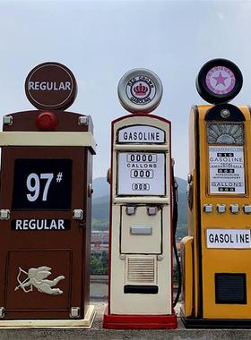 复古风格创意落地摆件铁皮加油机模型仿真道具酒吧样板房做旧软装