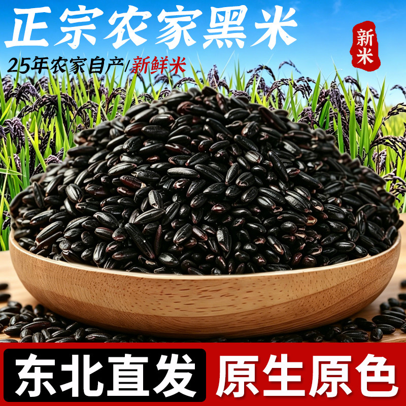 东北黑米25年农家新米黑香米自种五谷杂粮糙米粗粮饭团粥原料