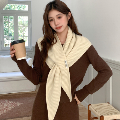 交叉针织三角巾披肩女外搭