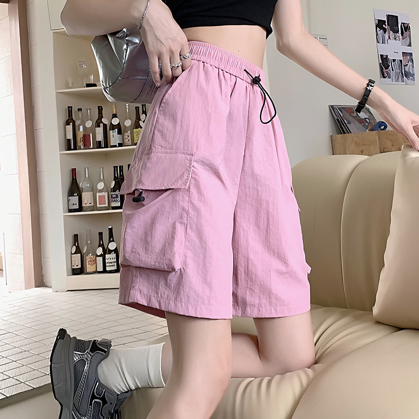 短裤女夏新款外穿宽松阔腿热裤学院风设计感五分工装裤休闲中裤