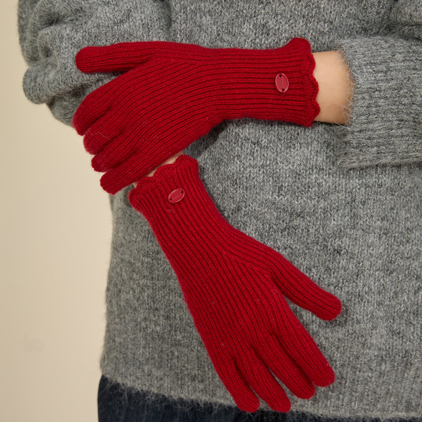 保暖手套帽子围巾二三件套女冬季红色针织毛线加厚新年氛围感围脖